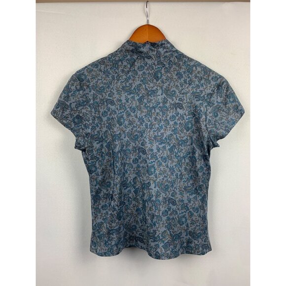 B.B. Dakota Womens Blue Paisley Short Sleeve 100% Silk Blouse Size M - Picture 5 of 5